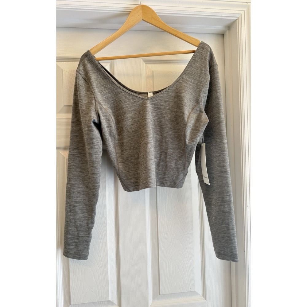 Lululemon Align Long Sleeve Women 12 Heathered Heritage Rover Grey Cropped Nulu